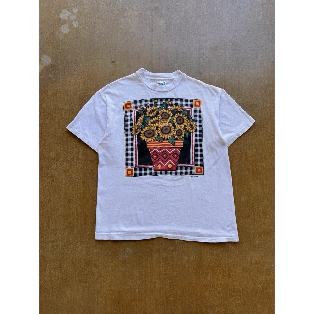 VTG 90s Boomers Artist Sunflowers Aztec Abstract Picasso T-Shirt Flowers (L)